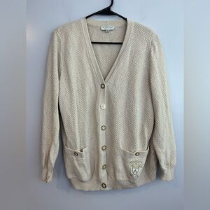 St. John Sport Cream Button Down Cardigan Sweater w/ Gold Buttons Size Large